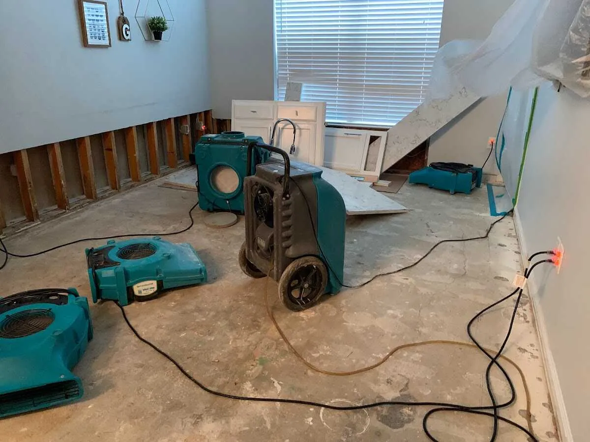 Dehumidifier in flood-cut room for Water Damage Restoration in Rosamond